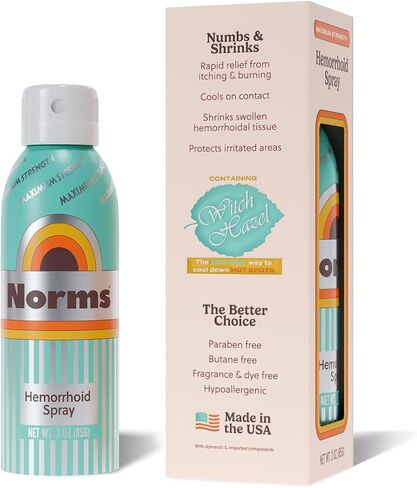 Norms Cooling Hemorrhoid Spray, Maximum Strength Touch-Free Relief with Phenylephrine, Witch Hazel, Aloe, Shrinks Swelling, Calms Itching, Soothes on Contact, 3oz Spray in Saudi Arabia