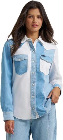 Wrangler Women's Denim Color Block Snap Shirt in Kuwait