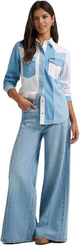 Wrangler Women's Denim Color Block Snap Shirt in Kuwait
