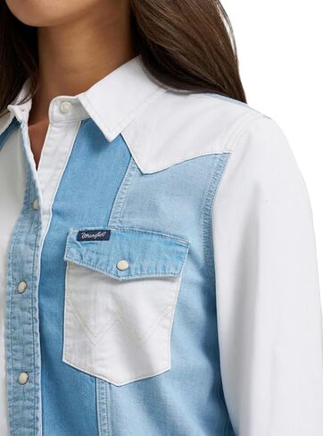 Wrangler Women's Denim Color Block Snap Shirt in Kuwait