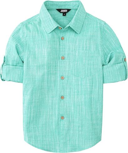 JOGAL Boys Chambray Button Down Shirt Casual Cotton Long Sleeve Shirts with Adjustable Sleeves for Kids 6-14 Years in Kuwait