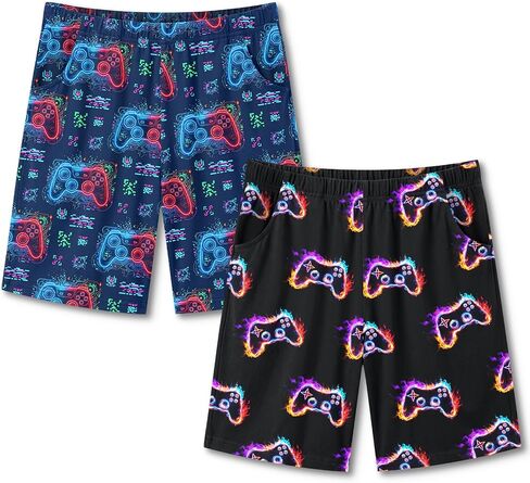 PASHOP 2 Pack Boys Pajama Shorts Cool Boys Sleep Shorts Summer Pajamas Pj Sets with Pockets Soft Bottoms Sleepwear Size 10-14 in Kuwait