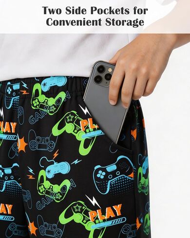 PASHOP 2 Pack Boys Pajama Shorts Cool Boys Sleep Shorts Summer Pajamas Pj Sets with Pockets Soft Bottoms Sleepwear Size 10-14 in Saudi Arabia