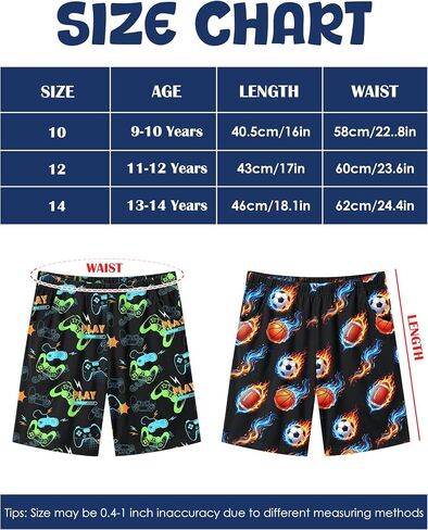 PASHOP 2 Pack Boys Pajama Shorts Cool Boys Sleep Shorts Summer Pajamas Pj Sets with Pockets Soft Bottoms Sleepwear Size 10-14 in Saudi Arabia