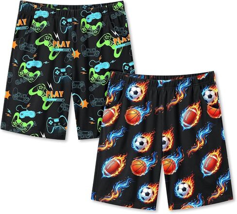 PASHOP 2 Pack Boys Pajama Shorts Cool Boys Sleep Shorts Summer Pajamas Pj Sets with Pockets Soft Bottoms Sleepwear Size 10-14 in Saudi Arabia