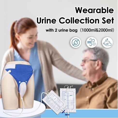 Wearable Urine Collector for Men with Soft Breathable Fixation Pants, Silicone External Catheter with Tube, 1000ml and 2000ml Urine Collection Bags for Travel and Daily Use, Elderly Men Black in Kuwait