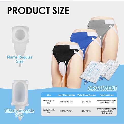 Wearable Urine Collector for Men with Soft Breathable Fixation Pants, Silicone External Catheter with Tube, 1000ml and 2000ml Urine Collection Bags for Travel and Daily Use, Elderly Men Black in Kuwait
