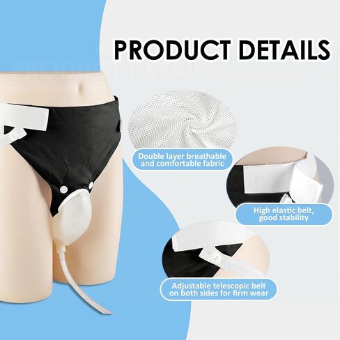 Wearable Urine Collector for Men with Soft Breathable Fixation Pants, Silicone External Catheter with Tube, 1000ml and 2000ml Urine Collection Bags for Travel and Daily Use, Elderly Men Black in Kuwait
