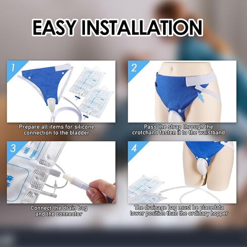 Wearable Urine Collector for Men with Soft Breathable Fixation Pants, Silicone External Catheter with Tube, 1000ml and 2000ml Urine Collection Bags for Travel and Daily Use, Elderly Men Black in Kuwait