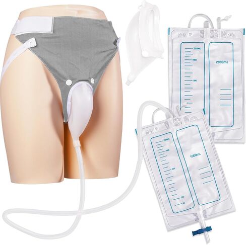 Wearable Urine Collector for Men with Soft Breathable Fixation Pants, Silicone External Catheter with Tube, 1000ml and 2000ml Urine Collection Bags for Travel and Daily Use, Elderly Men Black in Kuwait