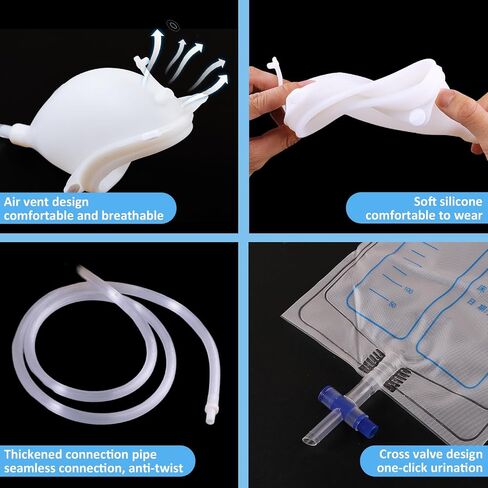 Wearable Urine Collector for Men with Soft Breathable Fixation Pants, Silicone External Catheter with Tube, 1000ml and 2000ml Urine Collection Bags for Travel and Daily Use, Elderly Men Black in Kuwait