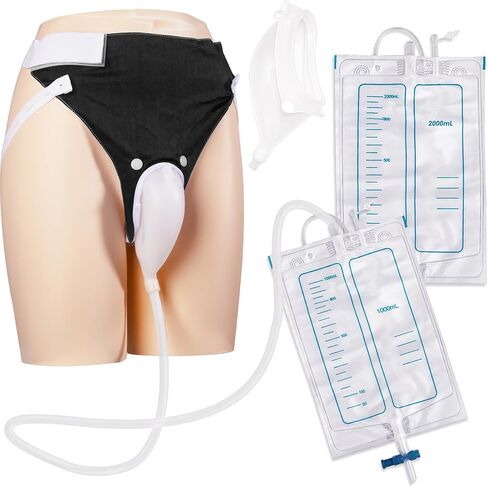 Wearable Urine Collector for Men with Soft Breathable Fixation Pants, Silicone External Catheter with Tube, 1000ml and 2000ml Urine Collection Bags for Travel and Daily Use, Elderly Men Black in Kuwait