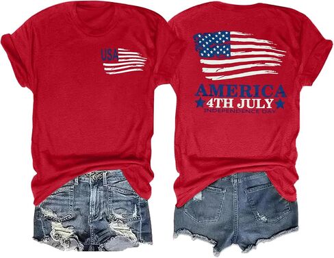 ALLTB 4th of July Shirt Women Loves Jesus and America Too Shirts Patriotic Tshirt Christian Short Sleeve Tee Top in Saudi Arabia