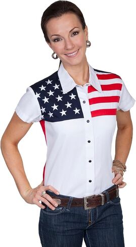 Scully Patriotic Collection Cap Sleeve Color Block snap Front Shirt PL756SS WHT ** in Kuwait