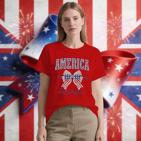 American Flag Shirt for Women USA Patriotic Bow T-Shirt 4th of July America Tee Tops in Kuwait