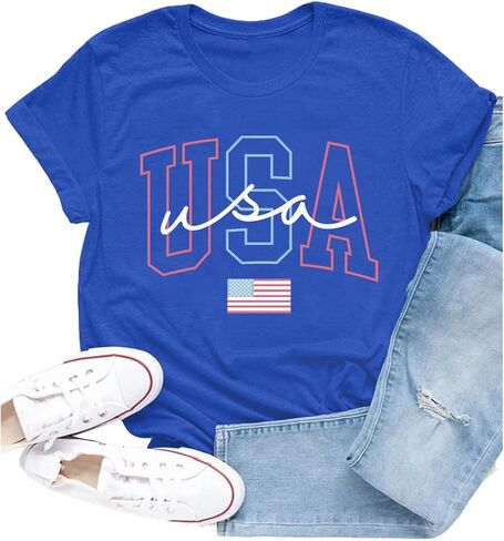 American Flag Shirt for Women USA Patriotic Bow T-Shirt 4th of July America Tee Tops in Kuwait