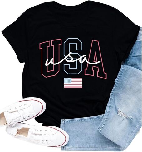 American Flag Shirt for Women USA Patriotic Bow T-Shirt 4th of July America Tee Tops in Kuwait