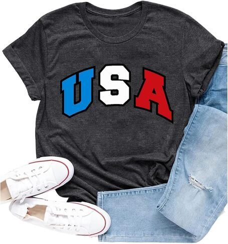 American Flag Shirt for Women USA Patriotic Bow T-Shirt 4th of July America Tee Tops in Kuwait