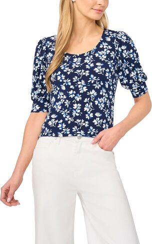 CeCe Elbow Sleeve Crew Neck Shirred Knit Top in Kuwait