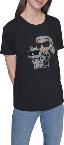Karl Lagerfeld Women's Short Sleeve Trendy Bling Logo Choupette T-Shirt in Kuwait