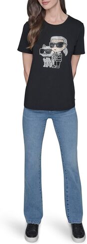 Karl Lagerfeld Women's Short Sleeve Trendy Bling Logo Choupette T-Shirt in Kuwait