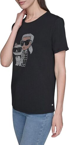 Karl Lagerfeld Women's Short Sleeve Trendy Bling Logo Choupette T-Shirt in Kuwait