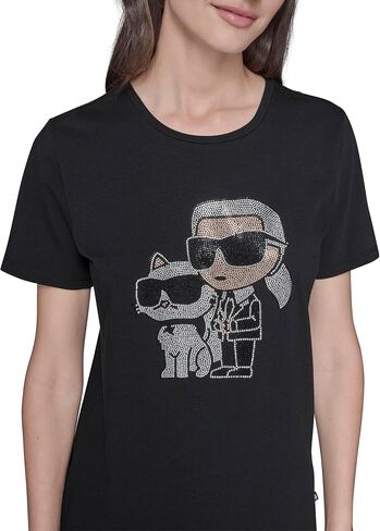Karl Lagerfeld Women's Short Sleeve Trendy Bling Logo Choupette T-Shirt in Kuwait