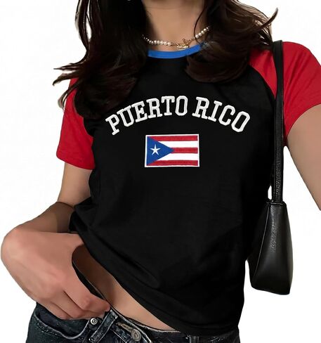 Puerto Rico Shirt Women Embroidered Puerto Rican Y2k Aesthetic Tops Boricua Graphic Baby Tees Vintage 90s Crop Top in Saudi Arabia
