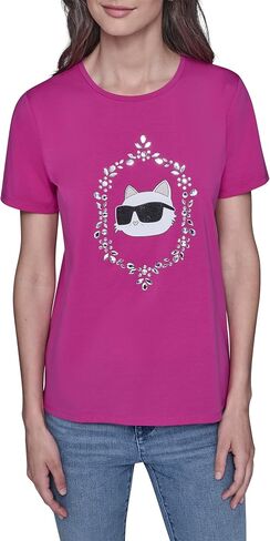 Karl Lagerfeld Women's Short Sleeve Trendy Bling Logo Choupette T-Shirt in Kuwait