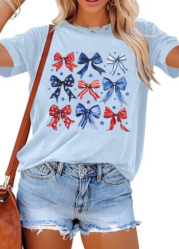 USA Shirts for Women American Coquette Bow Shirt Bow Graphics 4th of July Tshirt Short Sleeve Tops in Saudi Arabia