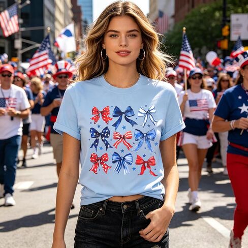USA Shirts for Women American Coquette Bow Shirt Bow Graphics 4th of July Tshirt Short Sleeve Tops in Saudi Arabia