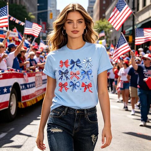 USA Shirts for Women American Coquette Bow Shirt Bow Graphics 4th of July Tshirt Short Sleeve Tops in Saudi Arabia