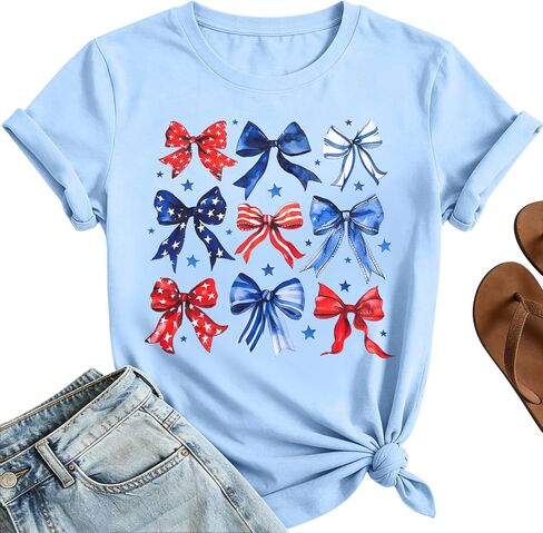 USA Shirts for Women American Coquette Bow Shirt Bow Graphics 4th of July Tshirt Short Sleeve Tops in Saudi Arabia