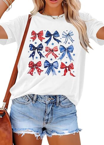 USA Shirts for Women American Coquette Bow Shirt Bow Graphics 4th of July Tshirt Short Sleeve Tops in Saudi Arabia