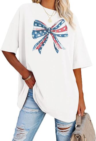 USA Shirts for Women American Coquette Bow Shirt Bow Graphics 4th of July Tshirt Short Sleeve Tops in Saudi Arabia