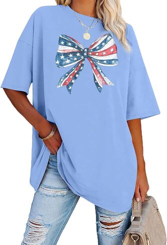 USA Shirts for Women American Coquette Bow Shirt Bow Graphics 4th of July Tshirt Short Sleeve Tops in Saudi Arabia