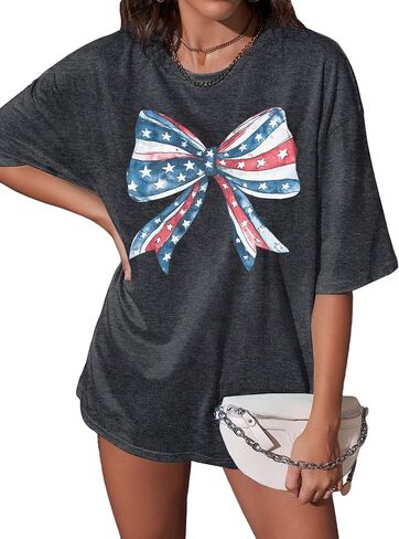 USA Shirts for Women American Coquette Bow Shirt Bow Graphics 4th of July Tshirt Short Sleeve Tops in Saudi Arabia