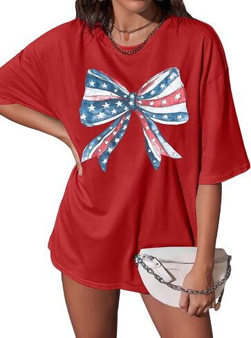 USA Shirts for Women American Coquette Bow Shirt Bow Graphics 4th of July Tshirt Short Sleeve Tops in Saudi Arabia