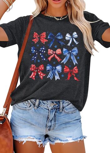 USA Shirts for Women American Coquette Bow Shirt Bow Graphics 4th of July Tshirt Short Sleeve Tops in Saudi Arabia