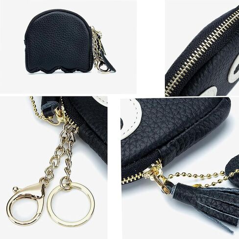 1 Pcs Funny Cartoon Ghost Coin Purse Cute Mini Genuine Leather Wallet Small Coin Purse with Keychain Wallet Funny Cute Coin Bag for Women (Black) in Saudi Arabia