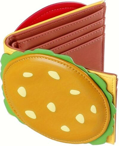 Burger Shaped Coin Purse, Pu Leather Mini Wallet Card Holder, Cute Cartoon Change Pouch for Women & Men Daily & Travel Use in Saudi Arabia