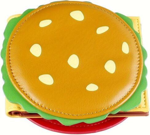 Burger Shaped Coin Purse, Pu Leather Mini Wallet Card Holder, Cute Cartoon Change Pouch for Women & Men Daily & Travel Use in Saudi Arabia