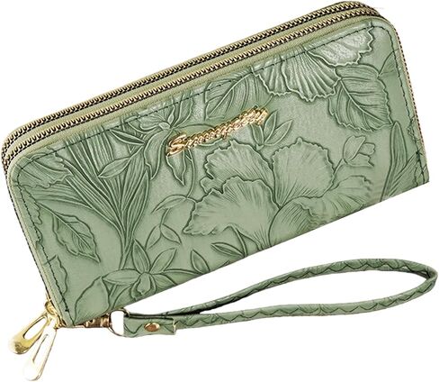 Womens Wallet Large Capacity Double Zip Ladies Card Phone Holder RFID Blocking Vegan Leather Floral Wristlet Clutch in Saudi Arabia