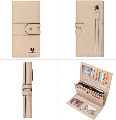Fashionable lady's genuine leather wallet, RFID anti-theft card-swiping three-sided folding wallet, featuring a photo window and multi-slot design, with large capacity for banknotes compartments in Kuwait