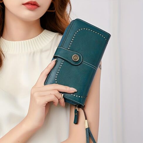 Large Capacity Long Wallet Solid Color Multi-card Women's Purse Multi-function Zipper Wallet with Wrist Strap in Kuwait