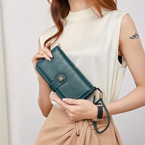 Large Capacity Long Wallet Solid Color Multi-card Women's Purse Multi-function Zipper Wallet with Wrist Strap in Kuwait