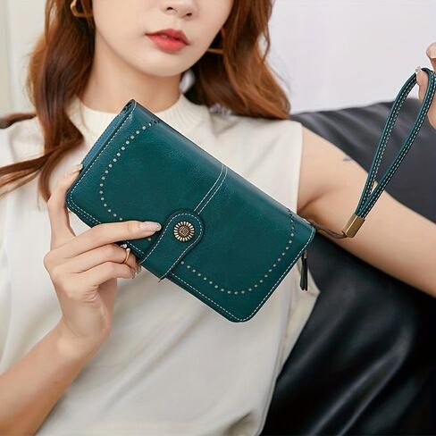 Large Capacity Long Wallet Solid Color Multi-card Women's Purse Multi-function Zipper Wallet with Wrist Strap in Kuwait