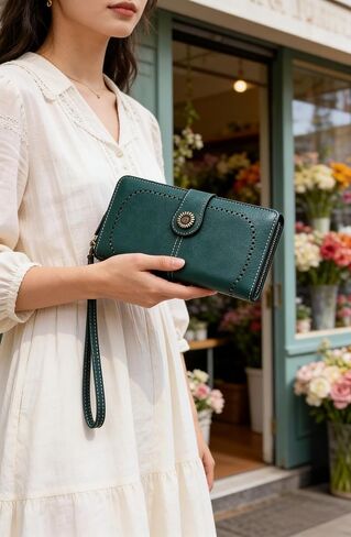 Large Capacity Long Wallet Solid Color Multi-card Women's Purse Multi-function Zipper Wallet with Wrist Strap in Kuwait