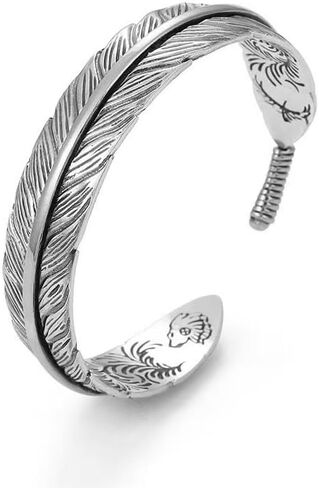 POYAMUSE Vintage Feather Cuff Bracelet Adjustable Open Bangle for Men, Unique Rustic Design with Metal Feather Detailing, Feather Cuff Bracelet for Men and Women in Kuwait