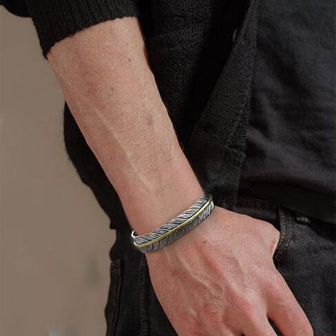 POYAMUSE Vintage Feather Cuff Bracelet Adjustable Open Bangle for Men, Unique Rustic Design with Metal Feather Detailing, Feather Cuff Bracelet for Men and Women in Kuwait
